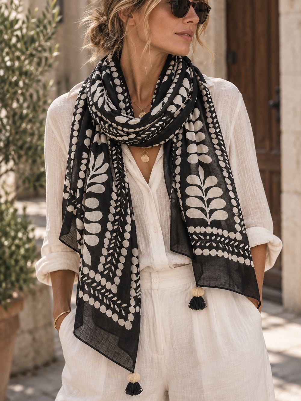 POSHMARK TITLE
NWT | Vince Camuto Black Ivory Botanical Tassel Shawl Wrap